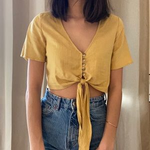 yellow front tie shirt